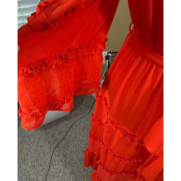 Alexis Target Angel Sleeve Dress Orange Red Size M Medium Midi Tiered - Picture 5 of 7